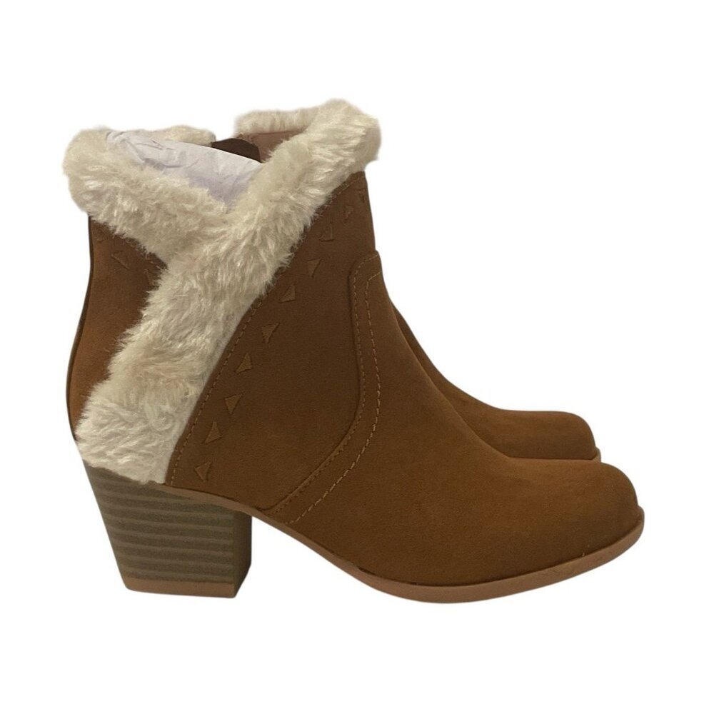 UNR8ED Coco Girls Faux Fur Ankle Boots Youth Size 13M Chestnut Trim Block Heel - Picture 8 of 16